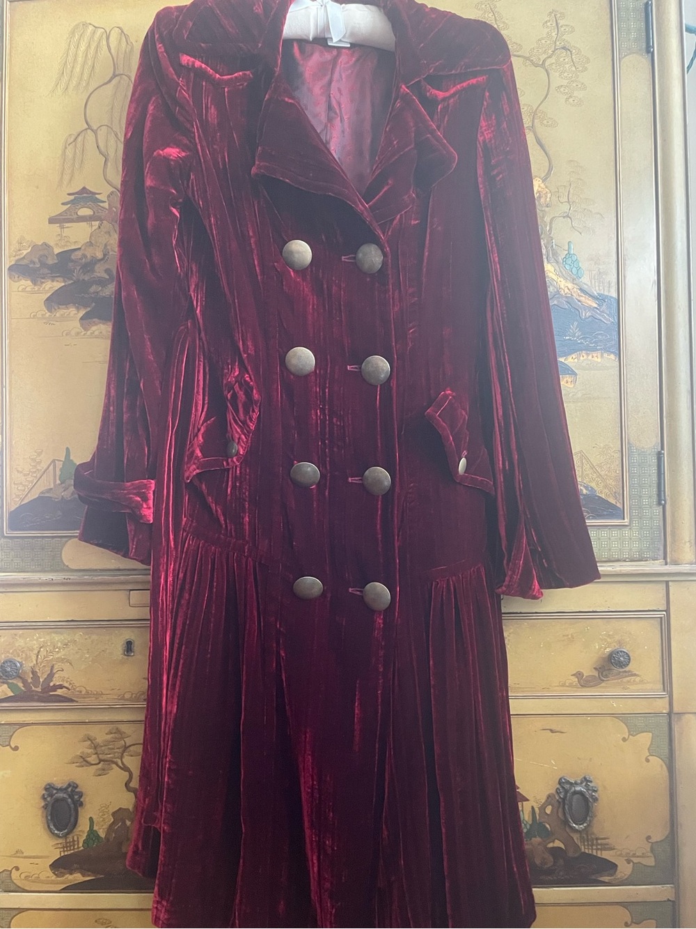 CYNTHIA STEFFE VTG Y2K BURGUNDY RED CRUSHED VELVET DOUBLE BREASTED COAT JACKET